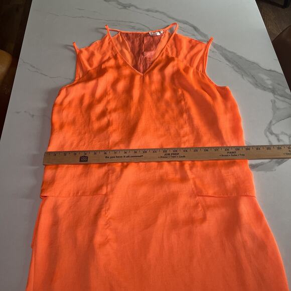 HELMUT LANG Silk Blend Layered Sleeveless Dress Orange Chroma Drape Womens 8 EUC - Picture 5 of 12